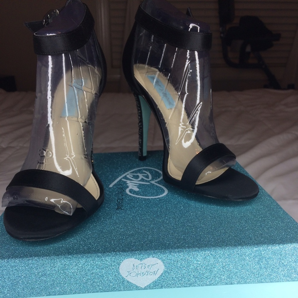 Betsey Johnson Bells Sandal, Black Satin